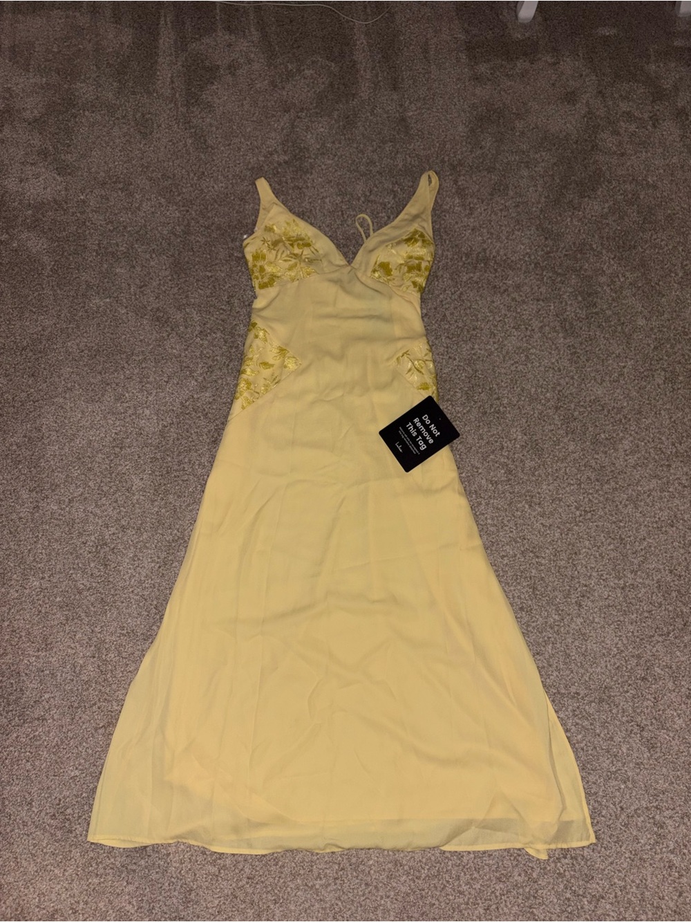 Lulus XL Yellow Slip Maxi Dress with Lace Accents